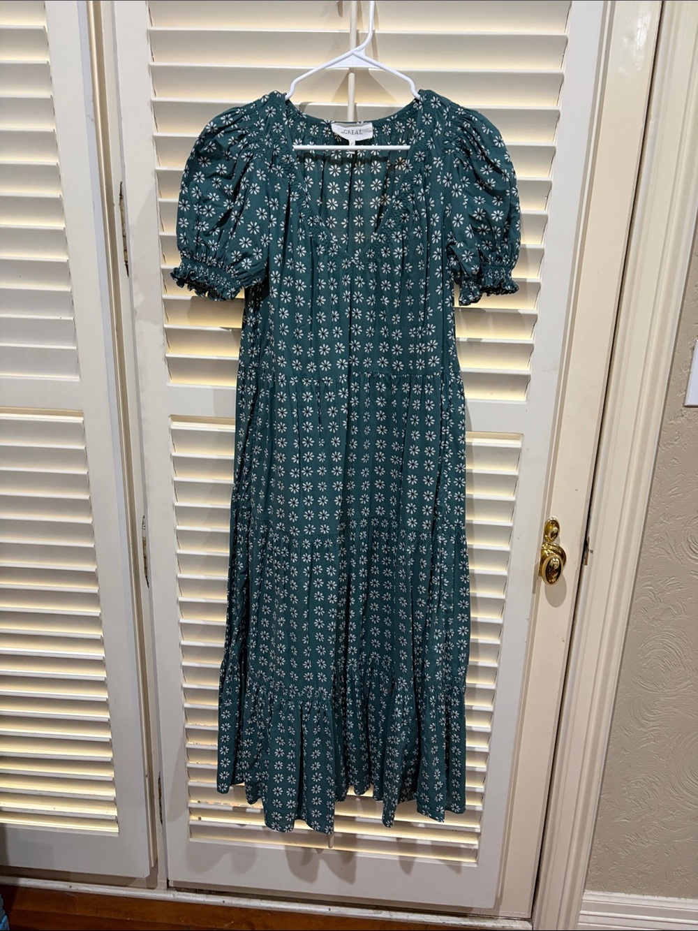 The Great Teal Floral Puff-Sleeve Maxi Dress. Size 1